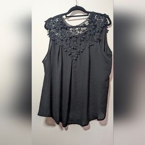 Black Sheer And Lace Sleeveless Shirt
